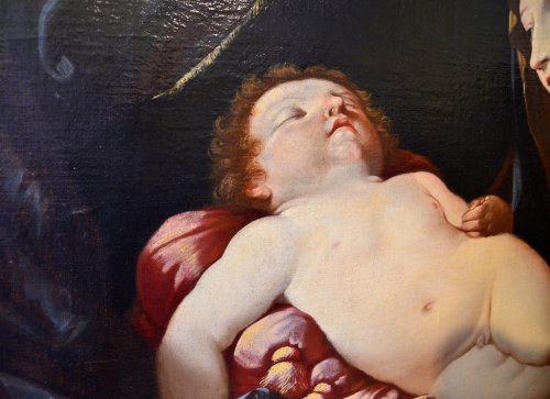 Madone en Adoration de l'Enfant endormi - École bolognaise du XVIIe siècle - 